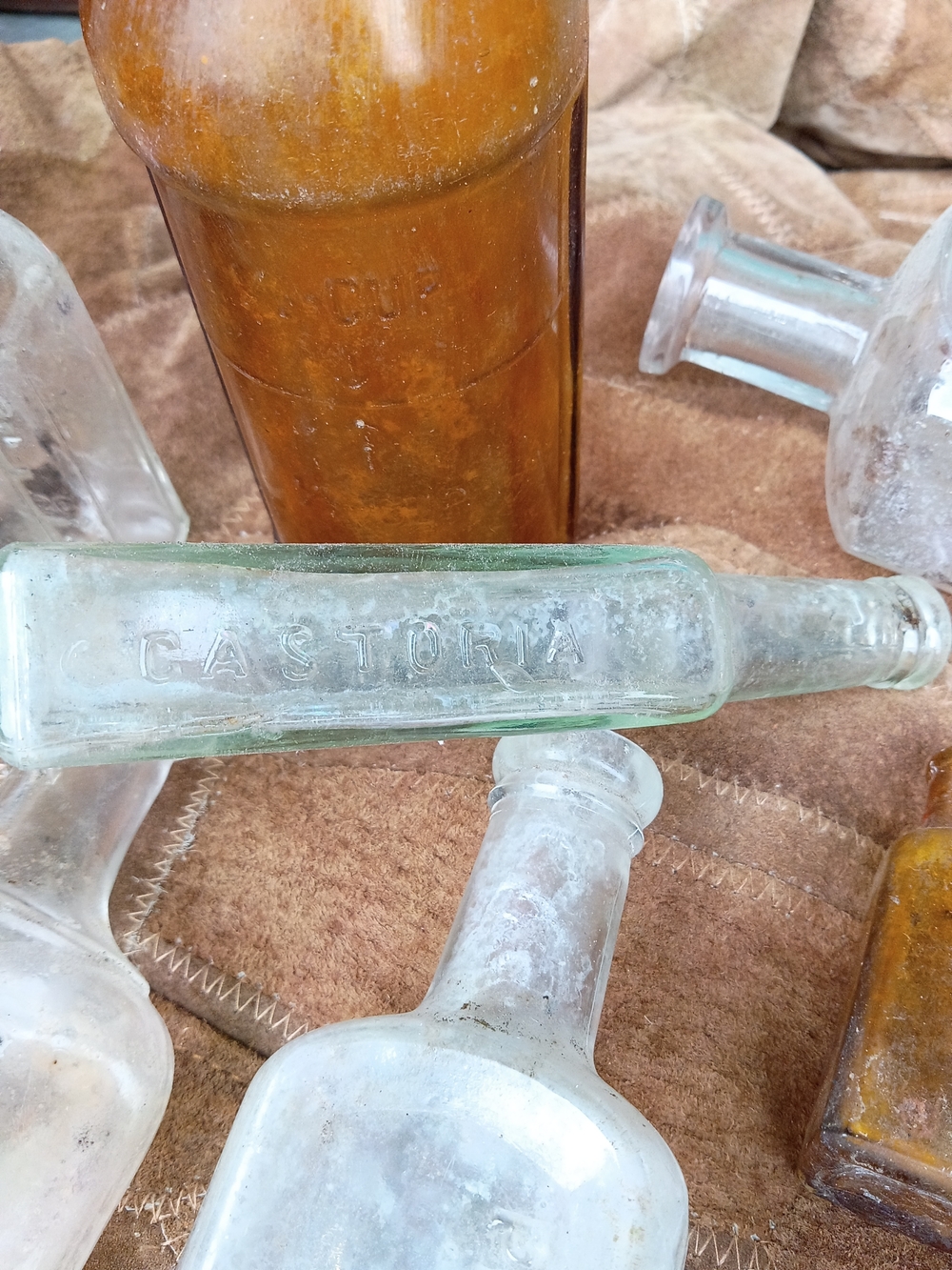 Vintage Castoria Embossed Glass Bottle - Light Aqua